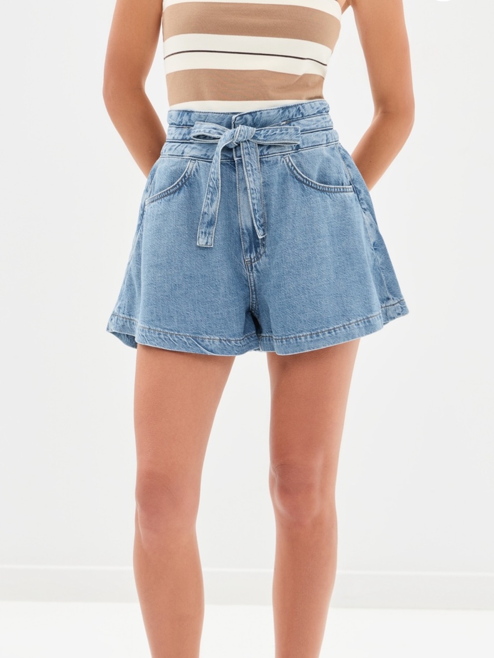 Paige Tie-Waist Light Blue Denim Shorts
